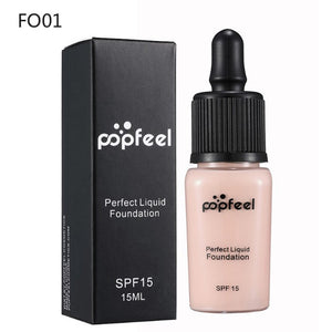 Popfeel fashion perfect Sunscreen Covers Concealer LongLasting SPF15 Sun Block Face Whitening Dark Skin Makeup Liquid Foundation